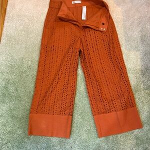 Orange Eyelet Wide-Leg Pants